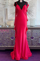 Load image into Gallery viewer, Red Spaghetti Straps Long Mermaid Prom Dress with Ruffles