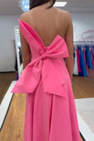 Load image into Gallery viewer, Pink Satin Mermaid Strapless Long Prom Dress with Bow