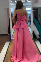 Load image into Gallery viewer, Pink Satin Mermaid Strapless Long Prom Dress with Bow