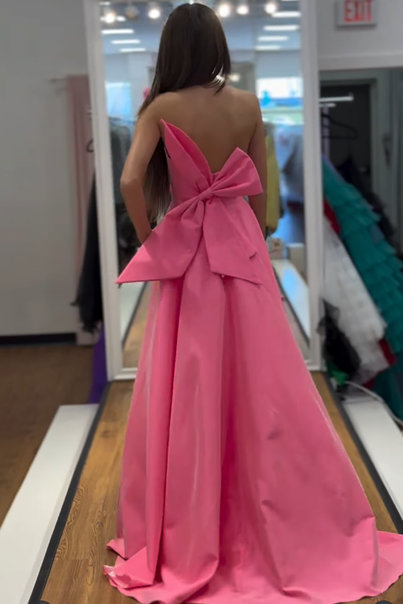 Load image into Gallery viewer, Pink Satin Mermaid Strapless Long Prom Dress with Bow