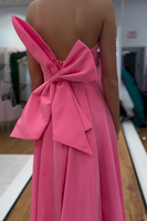 Load image into Gallery viewer, Pink Satin Mermaid Strapless Long Prom Dress with Bow
