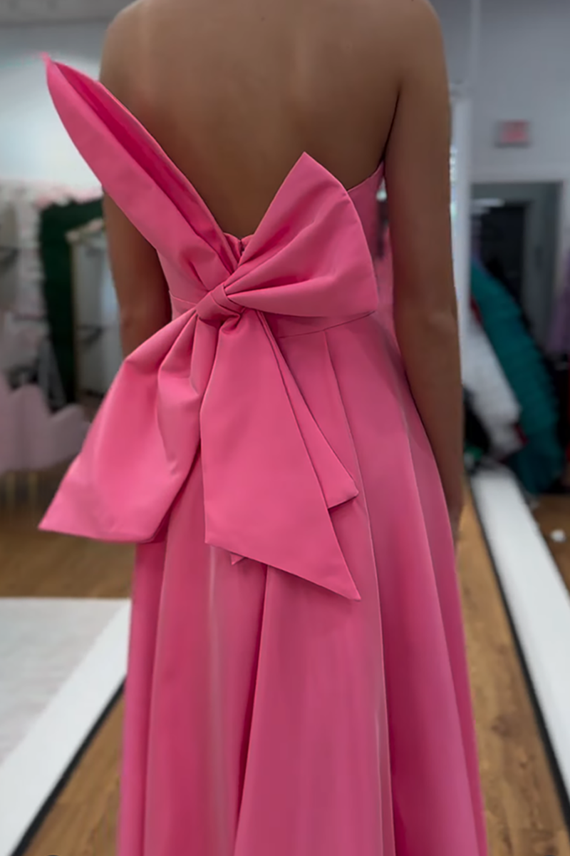 Load image into Gallery viewer, Pink Satin Mermaid Strapless Long Prom Dress with Bow
