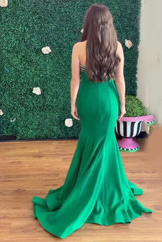 Sparkly Green Strapless mermaid Long Satin Prom Dress