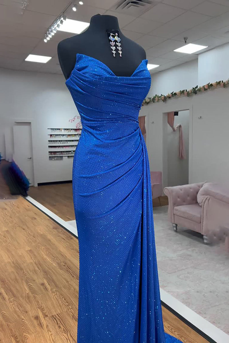 Load image into Gallery viewer, Sparkly Royal Blue Sweetheart Long Mermaid Prom Dress