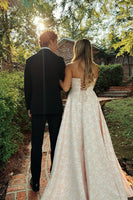 Load image into Gallery viewer, Floral Pink A Line Strapless Long Prom Dress