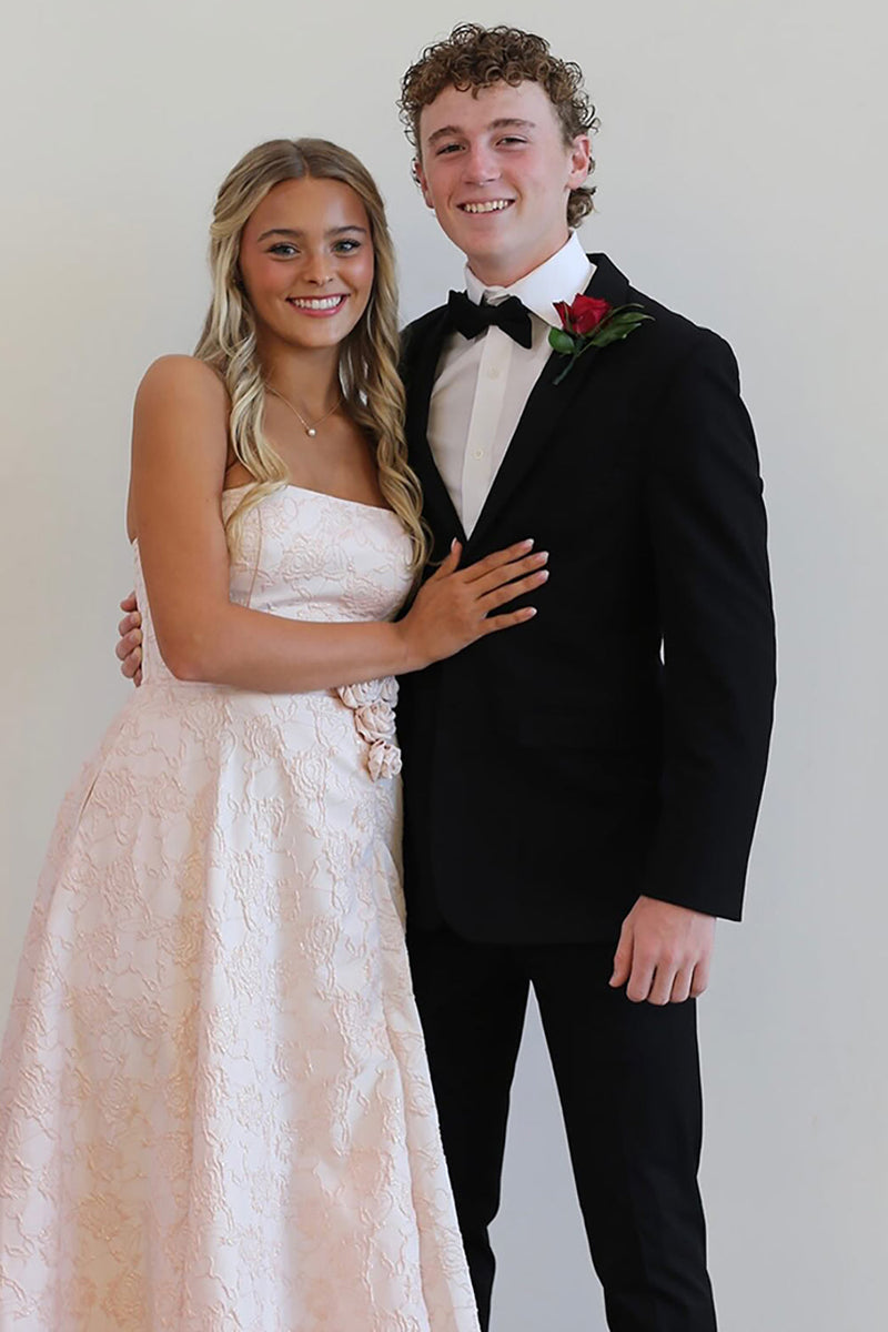 Load image into Gallery viewer, Floral Pink A Line Strapless Long Prom Dress