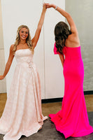 Load image into Gallery viewer, Floral Pink A Line Strapless Long Prom Dress