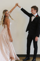 Load image into Gallery viewer, Floral Pink A Line Strapless Long Prom Dress