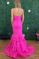 Load image into Gallery viewer, Fuchsia Mermaid Strapless Long Prom Dress with Ruffles