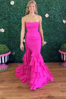 Load image into Gallery viewer, Fuchsia Mermaid Strapless Long Prom Dress with Ruffles
