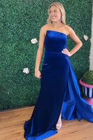 Load image into Gallery viewer, Royal Blue Velvet Mermaid Long Holiday Party Dress with Side Cape
