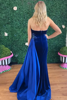 Load image into Gallery viewer, Royal Blue Velvet Mermaid Long Holiday Party Dress with Side Cape