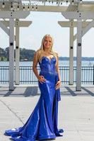Load image into Gallery viewer, Sparkly Royal Blue Mermaid Strapless Corset Long Prom Dress