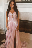 Load image into Gallery viewer, Sparkly Pink Metallic Long Prom Dress with Keyhole