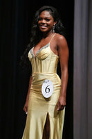 Load image into Gallery viewer, Sparkly Gold Satin Mermaid Corset Long Prom Dress with Slit