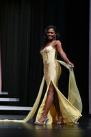 Load image into Gallery viewer, Sparkly Gold Satin Mermaid Corset Long Prom Dress with Slit
