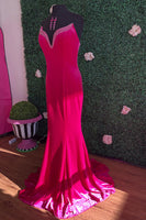 Load image into Gallery viewer, Sparkly Fuchsia Mermaid Strapless Long Prom Dress