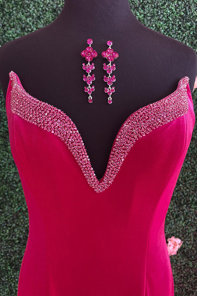 Load image into Gallery viewer, Sparkly Fuchsia Mermaid Strapless Long Prom Dress