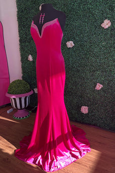 Sparkly Fuchsia Mermaid Strapless Long Prom Dress