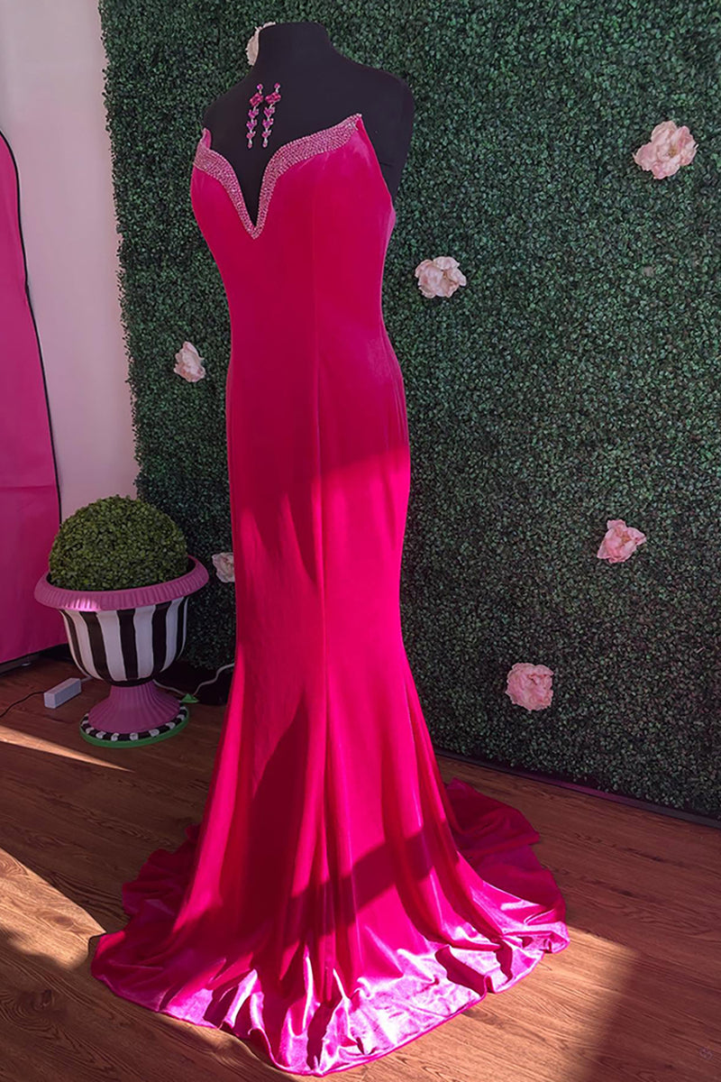 Load image into Gallery viewer, Sparkly Fuchsia Mermaid Strapless Long Prom Dress