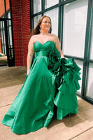 Load image into Gallery viewer, Sparkly Green Ruffled Strapless Long Prom Dress Belt Not Inclued