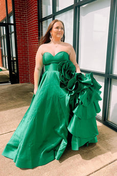 Sparkly Green Ruffled Strapless Long Prom Dress Belt Not Inclued