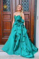 Load image into Gallery viewer, Sparkly Green Ruffled Strapless Long Prom Dress Belt Not Inclued