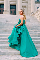 Load image into Gallery viewer, Sparkly Green Ruffled Strapless Long Prom Dress Belt Not Inclued
