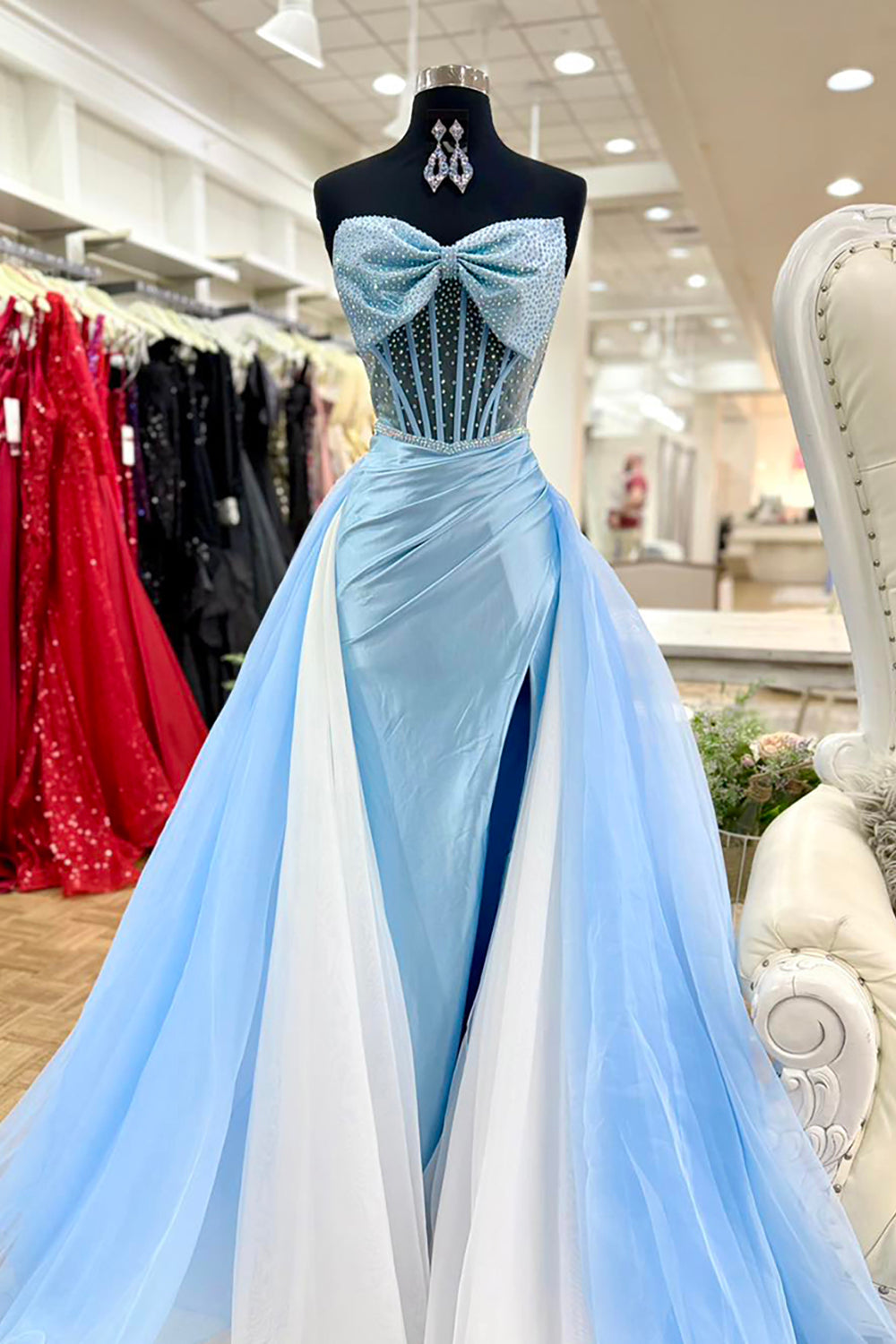 Sparkly Blue Mermaid Corset Long Prom Dress with Cape