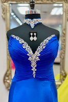 Load image into Gallery viewer, Sparkly Royal Blue Sweetheart Beaded Mermaid Long Prom Dress with Cape