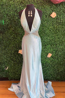 Load image into Gallery viewer, Sparkly Fuchsia Beaded Halter Neck Mermaid Long Prom Dress