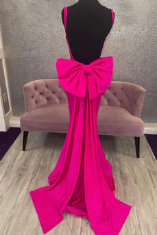 Sparkly Fuchsia Mermaid Beaded Corset Long Prom Dress with Bow
