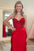 Load image into Gallery viewer, Sparkly Red Sweetheart Beaded Sheath Corset Long Prom Dress