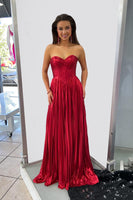 Load image into Gallery viewer, Sparkly Red Metallic Strapless Long Corset Prom Dress