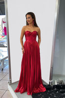Load image into Gallery viewer, Sparkly Red Metallic Strapless Long Corset Prom Dress