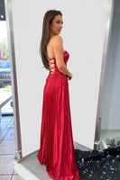 Load image into Gallery viewer, Sparkly Red Metallic Strapless Long Corset Prom Dress