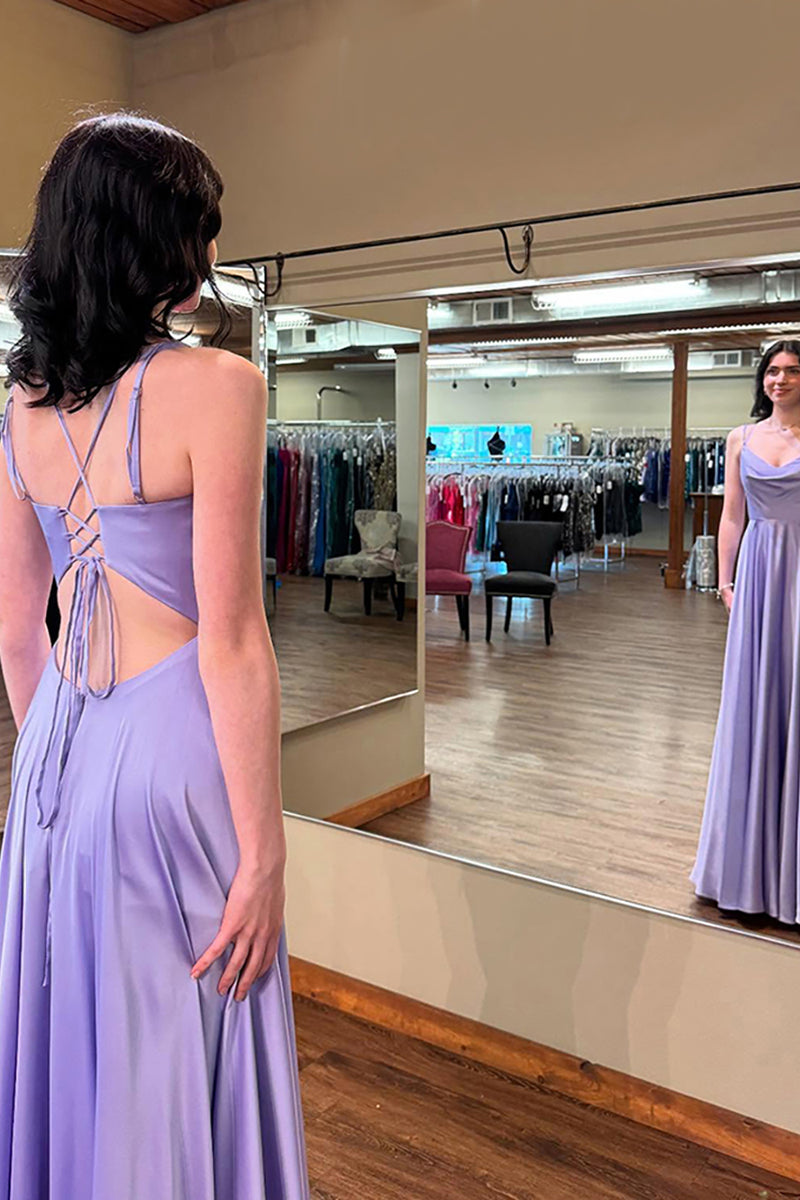 Load image into Gallery viewer, Lilac Spaghetti Straps A Line Long Prom Dress