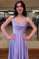 Load image into Gallery viewer, Lilac Spaghetti Straps A Line Long Prom Dress