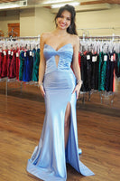 Load image into Gallery viewer, Light Blue Sweetheart Mermaid Long Prom Dress with Keyhole