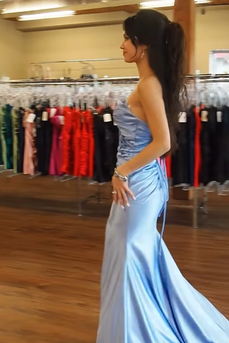 Light Blue Sweetheart Mermaid Long Prom Dress with Keyhole