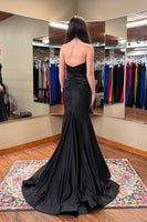 Load image into Gallery viewer, Black Satin Sweetheart Mermaid Long Prom Dress with Keyhole