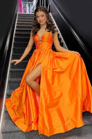 Load image into Gallery viewer, Sparkly Orange Spaghetti Straps A Line Long Prom Dress with Keyhole