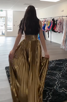 Load image into Gallery viewer, Sparkly Gold Metallic Sweetheart A Line Long Prom Dress with Keyhole