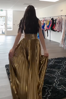 Sparkly Gold Metallic Sweetheart A Line Long Prom Dress with Keyhole