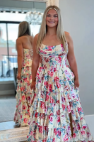 Load image into Gallery viewer, Yellow Floral Ruffled Strapless Long Corset Prom Dress with Slit