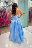 Load image into Gallery viewer, Sparkly Light Blue Sweetheart Long Corset Prom Dress with Slit