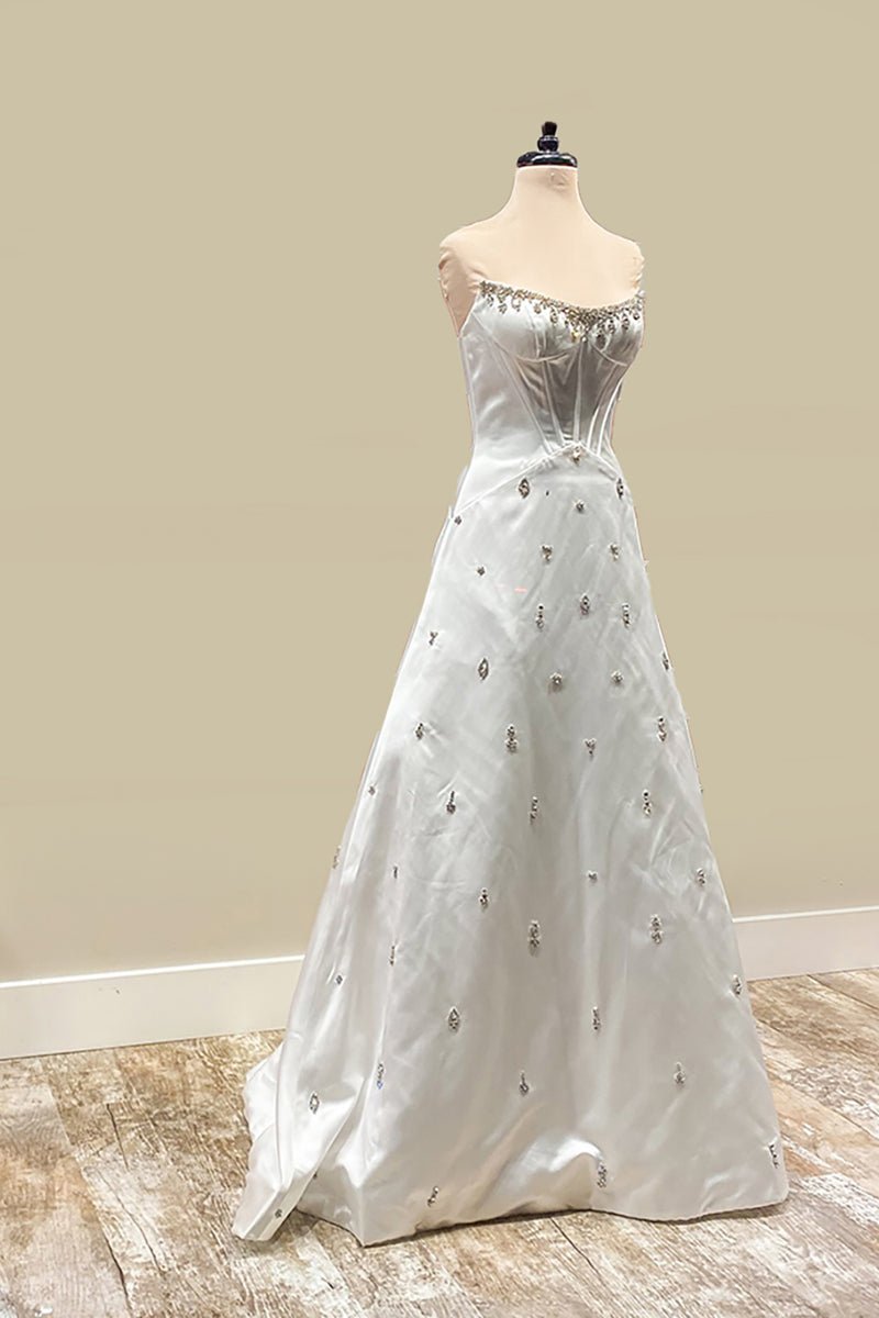 Load image into Gallery viewer, Sparkly White Strapless A Line Long Corset Prom Dress with Beading