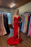 Load image into Gallery viewer, Red Sweetheart Ruched Sheath Long Prom Dress