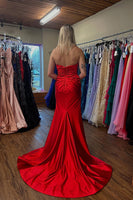 Load image into Gallery viewer, Red Sweetheart Ruched Sheath Long Prom Dress