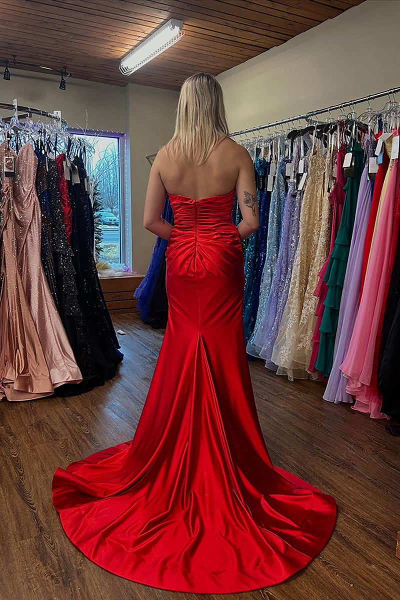 Load image into Gallery viewer, Red Sweetheart Ruched Sheath Long Prom Dress